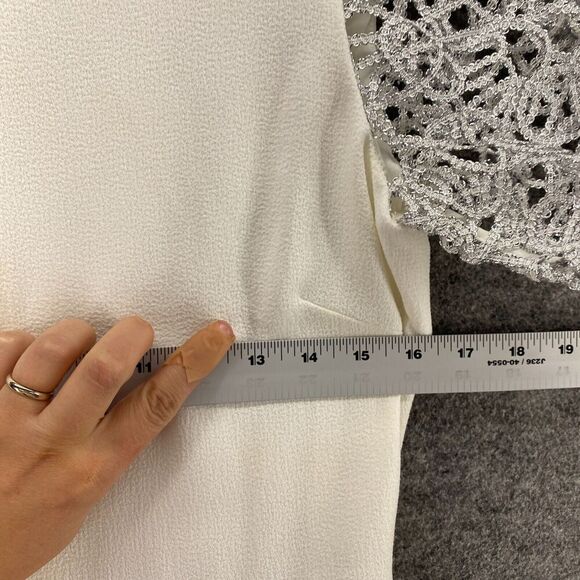 Badgley Mischka Dress Women 4 White Sheath Midi Zipper Lined Short Sleeve - Picture 5 of 9